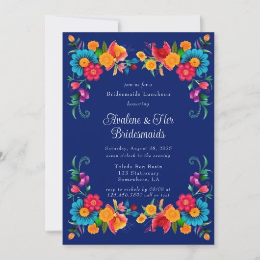 Blue Colorful Mexican Fiesta Bridesmaids Luncheon Einladung (Vorderseite)