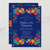 Blue Colorful Mexican Fiesta Bridesmaids Luncheon Einladung (Vorne/Hinten)