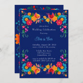 Blue Colorful Mexican Fiesta Wedding Celebration Einladung (Vorne/Hinten)