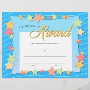 Blue Colorful Stars Kid's Certificate Award Flyer