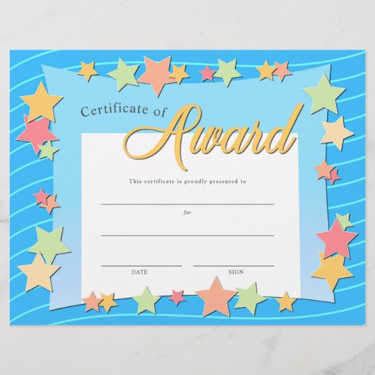Blue Colorful Stars Kid's Certificate Award Flyer (Vorne)