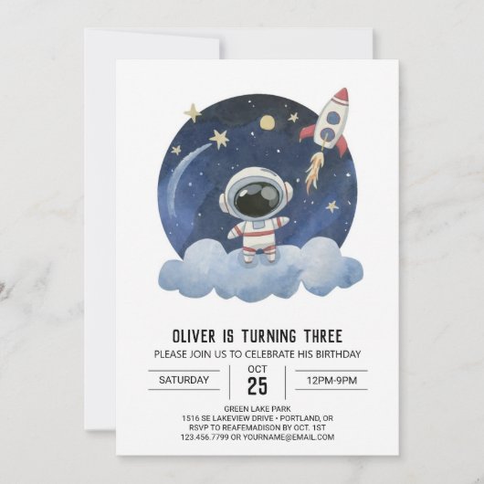 Blue Comet Kids Astronaut Boy Birthday Einladung (Vorderseite)