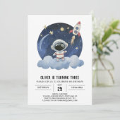 Blue Comet Kids Astronaut Boy Birthday Einladung (Stehend Vorderseite)