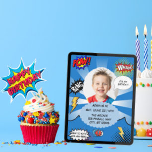 Blue Comic Birthday Party Einladung
