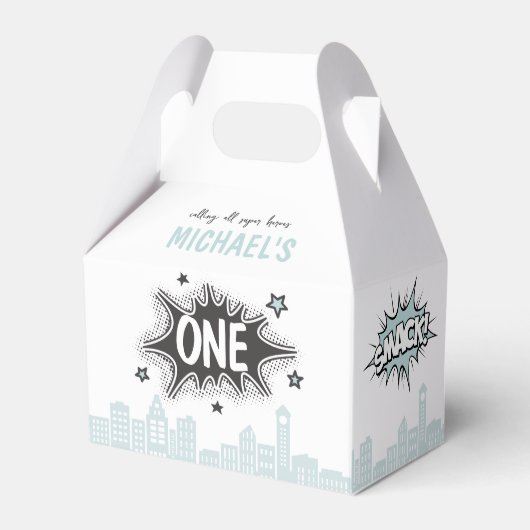 Blue Comic Book Superhero Gable Favor Box Geschenkschachtel (Vorderseite)