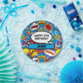 Blue Comic Book Superhero Geburtstagsparty Pappteller (Party)