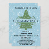 Blue Company Holiday Weihnachten Party Tree Snow Einladung (Vorne/Hinten)