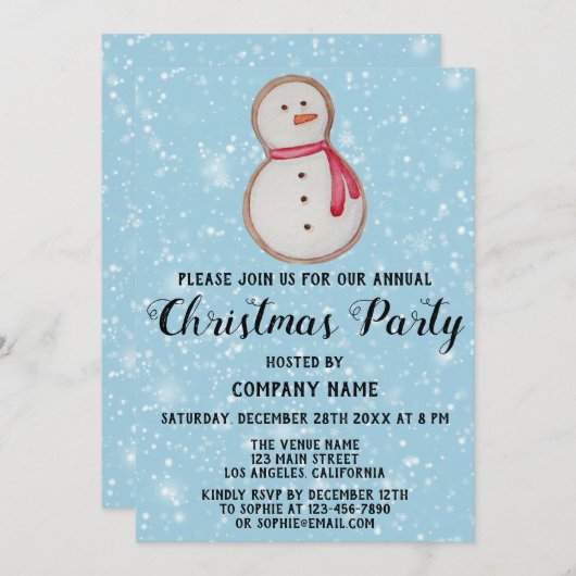 Blue Company Holiday Weihnachts-Party Snowman Einladung (Vorne/Hinten)