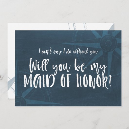 Blue Compass Nautical Werden Sie meine Trauzeugin  Einladung (Vorne/Hinten)