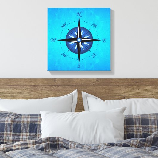 Blue Compass-Rose Leinwanddruck (Insitu (Schlafzimmer))