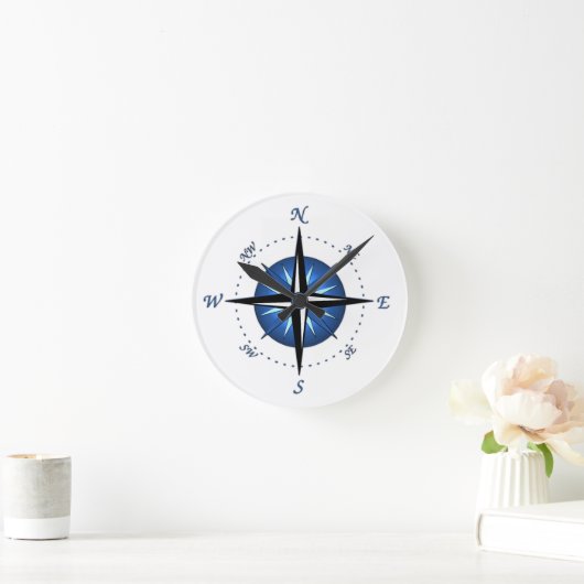 Blue Compass-Rose Runde Wanduhr (Zuhause)