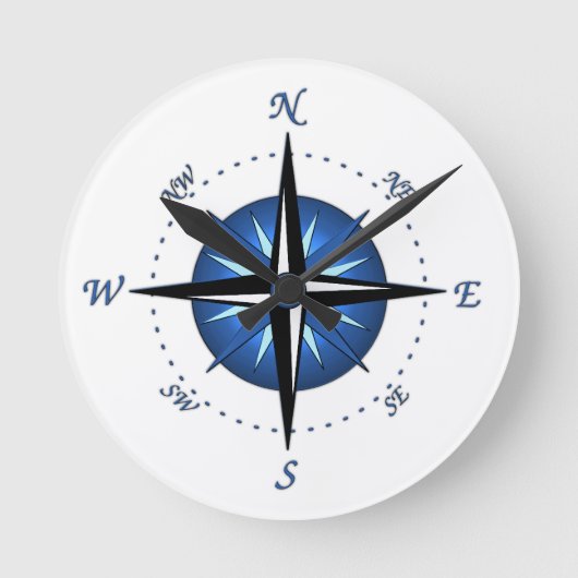 Blue Compass-Rose Runde Wanduhr (Vorderseite)