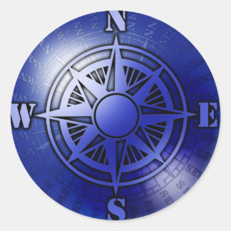 Blue Compass Rose Runder Aufkleber