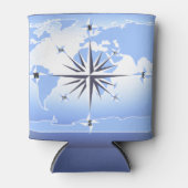 Blue Compass Rose World Map Dosenkühler (Vorderseite)
