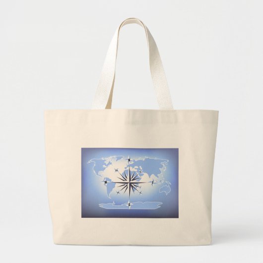 Blue Compass Rose World Map Leinwand Tote Bag Jumbo Stoffbeutel (Vorne)