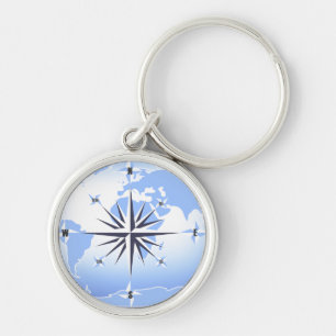 Blue Compass Rose World Map Premium Schlüsselkette Schlüsselanhänger
