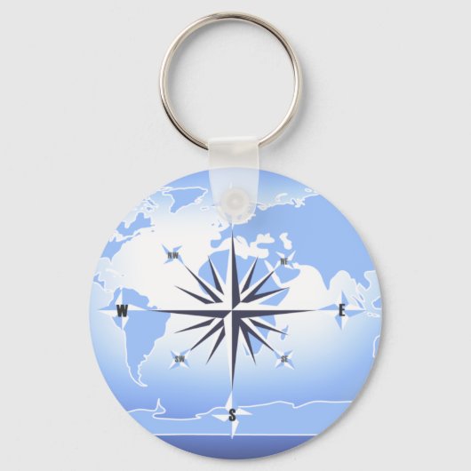 Blue Compass Rose World Map Schlüsselanhänger 2 (Vorderseite)