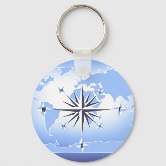Blue Compass Rose World Map Schlüsselkette Schlüsselanhänger (Vorderseite)