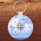 Blue Compass Rose World Map Schlüsselkette Schlüsselanhänger (Vorderseite)
