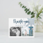 Blue Compass Wedding Foto Vielen Dank Postkarte (Stehend Vorderseite)