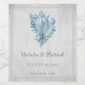 Blue Conch Muschel Wedding Wine Label Weinetikett (Einzelnes Label)