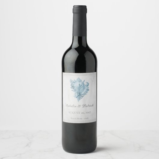Blue Conch Muschel Wedding Wine Label Weinetikett (Vorderseite)