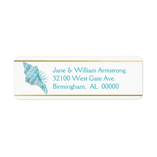 Blue Conch Seashell Wedding Address Labels (Vorne)