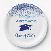 Blue Confetti 2025 Abschluss - Glückwünsche Pappteller (Vorderseite)