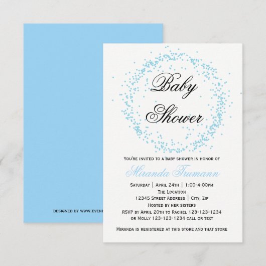 Blue Confetti - 3x5 Baby Dusche Einladung (Vorne/Hinten)