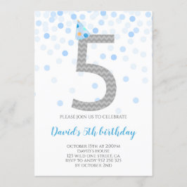 Blue Confetti Boy Party 5. Geburtstag Einladung