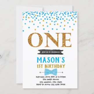 Blue Confetti Einladung zum ersten Geburtstag