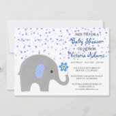 Blue Confetti Elephant Baby Boy Dusche Einladung (Vorderseite)