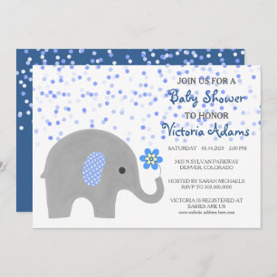 Blue Confetti Elephant Baby Boy Dusche Einladung