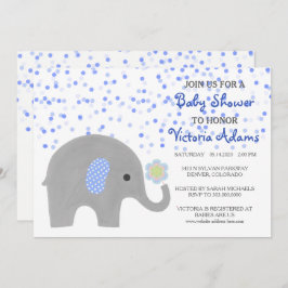Blue Confetti Elephant Baby Dusche Einladung
