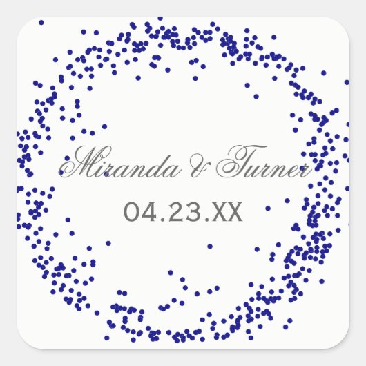 Blue Confetti Name & Datum - Square Sticker (Vorderseite)