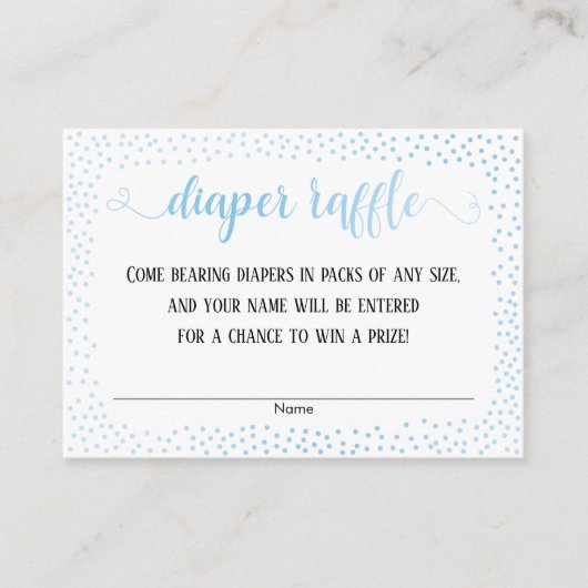 Blue Confetti, Script auf White Diaper Raffle Card Begleitkarte (Vorderseite)