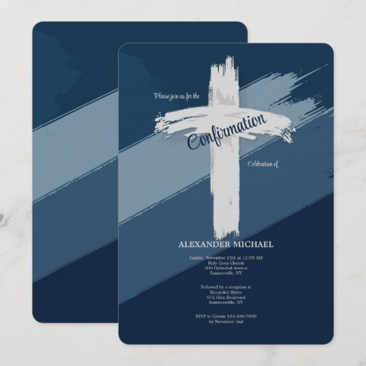 Blue Confirmation Modern Einladung (Vorne/Hinten)