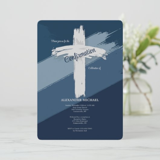 Blue Confirmation Modern Einladung (Stehend Vorderseite)