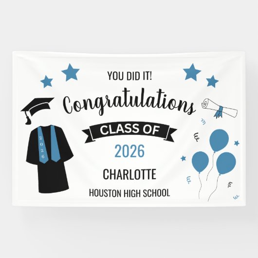 Blue Congratulations Graduation Banner (Horizontal)