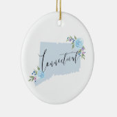 Blue Connecticut Floral State Map Art Keramik Ornament (Rechts)
