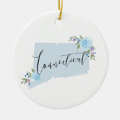 Blue Connecticut Floral State Map Art Keramik Ornament (Vorne)
