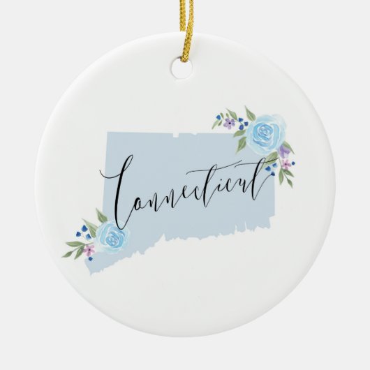 Blue Connecticut Floral State Map Art Keramik Ornament (Vorne)