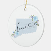 Blue Connecticut Floral State Map Art Keramik Ornament (Links)