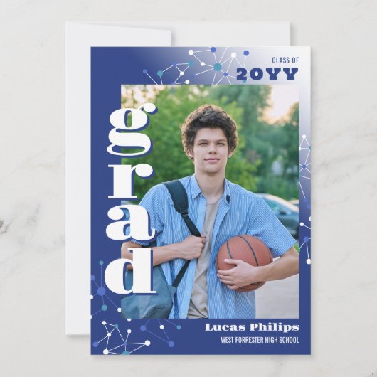 Blue Connections 2 in 1 Foto Abschluss Einladung (Vorderseite)