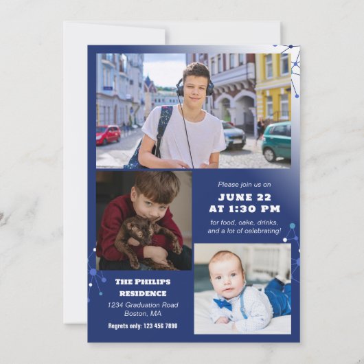 Blue Connections 2 in 1 Foto Abschluss Einladung (Rückseite)