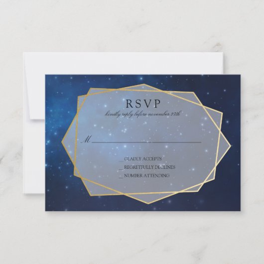 Blue Constellation Wedding RSVP Mitternacht (Vorderseite)