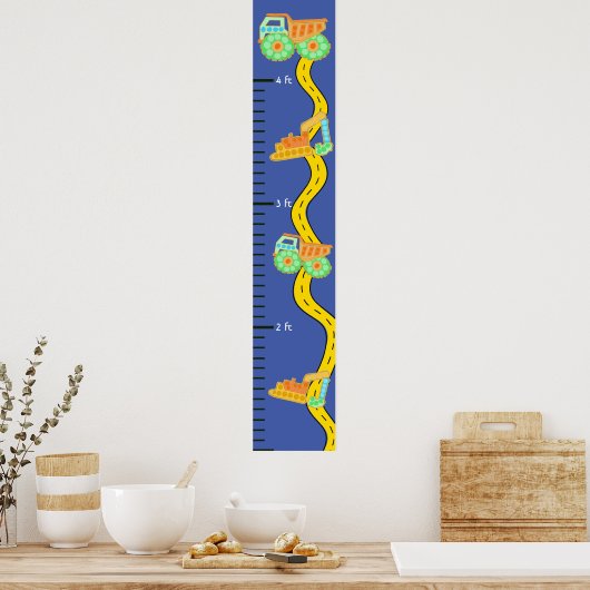 Blue Construction Little Boys Growth Chart Poster (Küche)