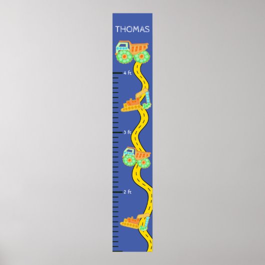 Blue Construction Little Boys Growth Chart Poster (Vorne)