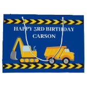 Blue Construction Truck Boys Custom Kindergeburtst Große Geschenktüte (Rückseite)