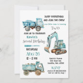 Blue Construction Trucks Boy Birthday Party Einladung (Vorderseite)